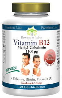 Vitamin B12 Methyl-Cobalamin 1100 µg +Folsäure, Biotin & Vitamin D3