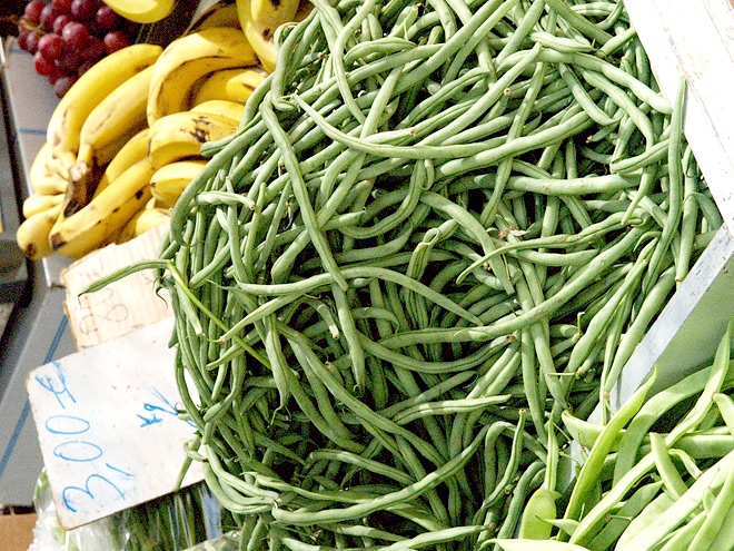 Frische Grüne Bohnen auf dem Wochenmarkt